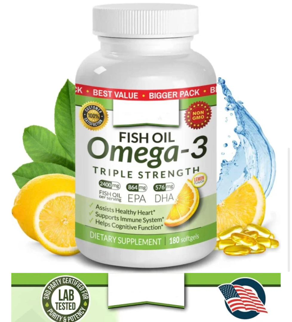 Fish Oil Omega-3 Triple Strength 2400mg — Lemon (180 softgels)